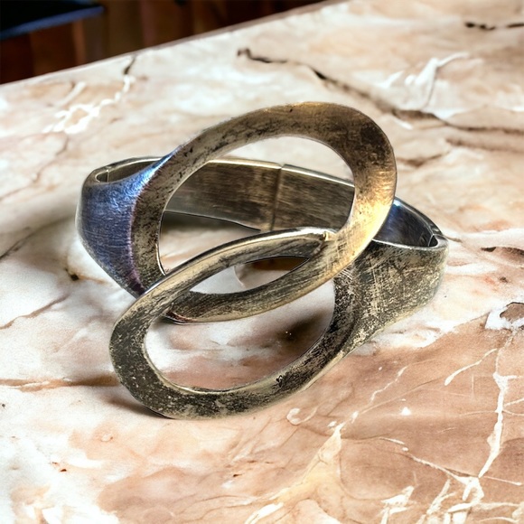 Alicia Plata Joyeria Mexico 950 Silver Hinged Cuff Bracelet TO-40 Modern Design - Picture 1 of 11